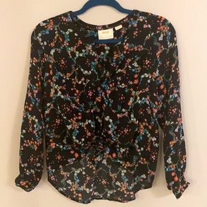 Maeve By Anthropologie Tie Front Floral Blouse